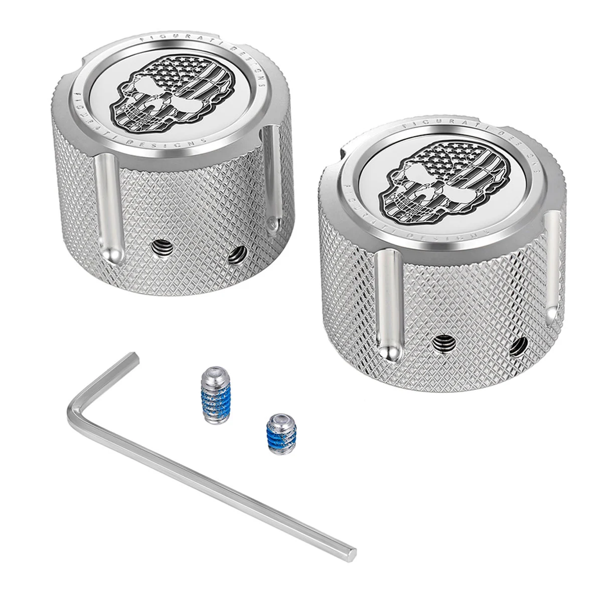 Figurati Designs Front Axle Nut Covers Stainless Skull Flag