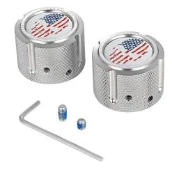 Figurati Designs Front Axle Nut Covers Stainless Red/White/Blue Skull
