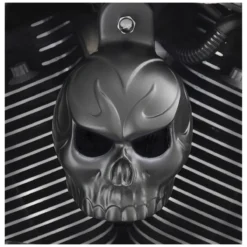 Chrome Dome Satin Black Evil Twin Skull Horn Cover