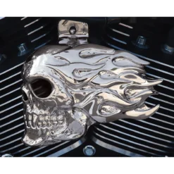 Chrome Dome Chrome Flaming Skull Horn Cover